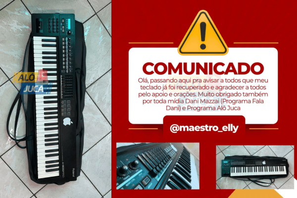 Imagem de TECLADO DEVOLVIDO: após ter caso mostrado no Alô Juca, Maestro Elly recupera instrumento musical