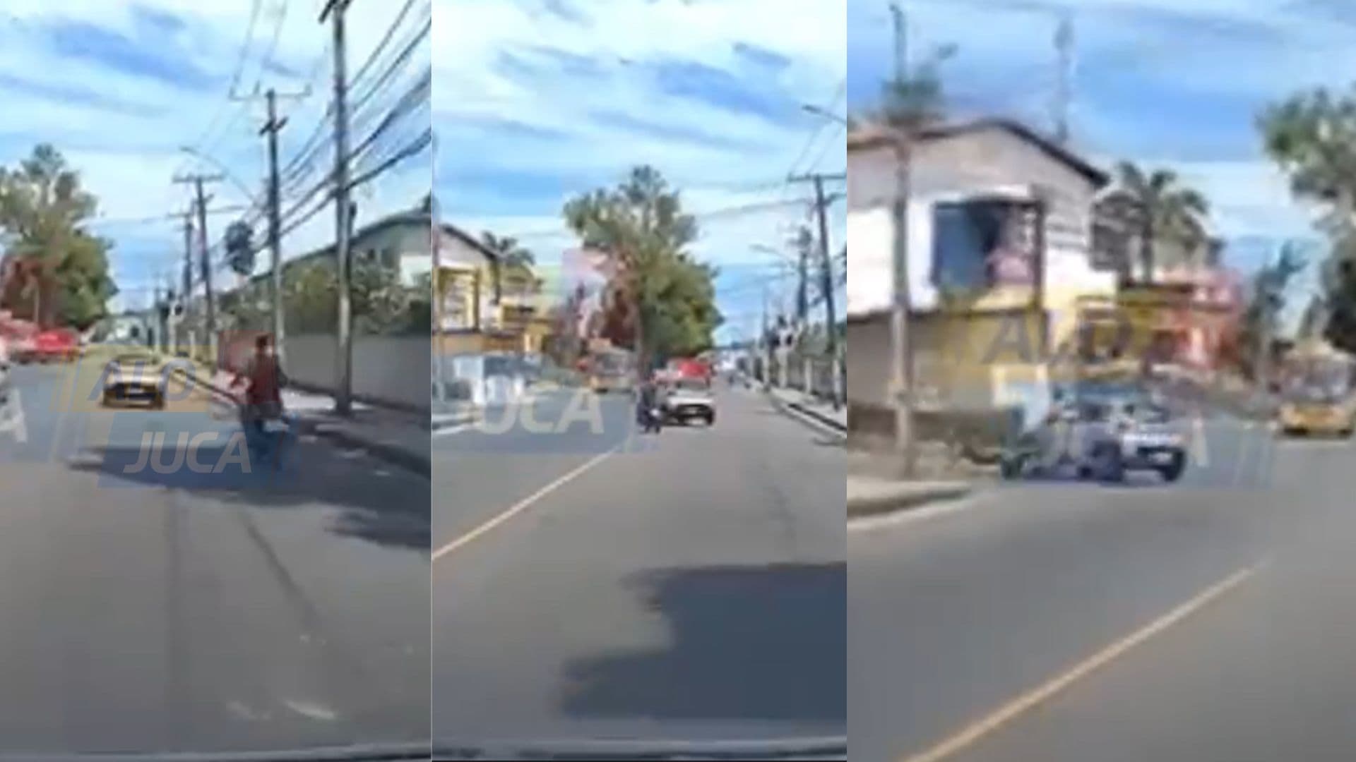 Imagem de ACIDENTE EM 7 DE ABRIL: Moto é atingida por carro ao entrar em via; câmeras registraram momento da colisão