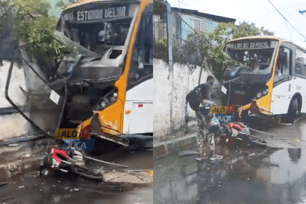 Imagem de PAROU NO MURO: micro-ônibus do transporte complementar se envolve em acidente na Avenida Suburbana; motociclista foi atingido