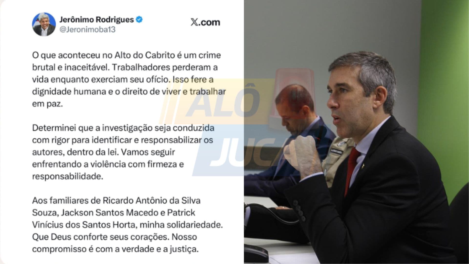 Imagem de TRABALHADORES MORTOS: Governador e Secretário da Segurança Pública se posicionam após execução de trio no Alto do Cabrito